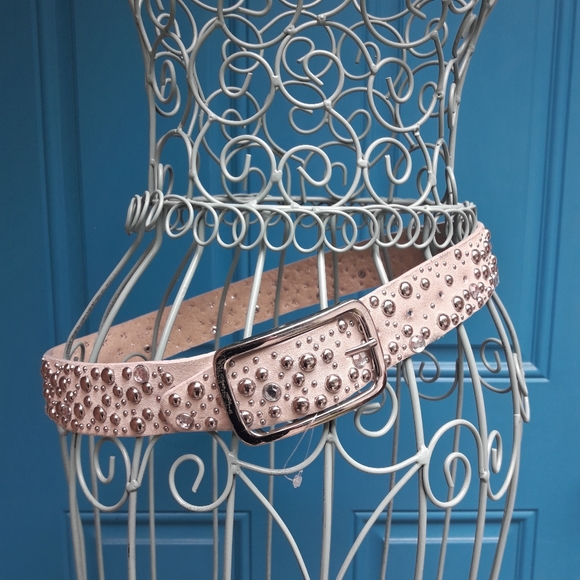 Real Suede Leather Belt Metal Grommets Crystals - Picture 3 of 6